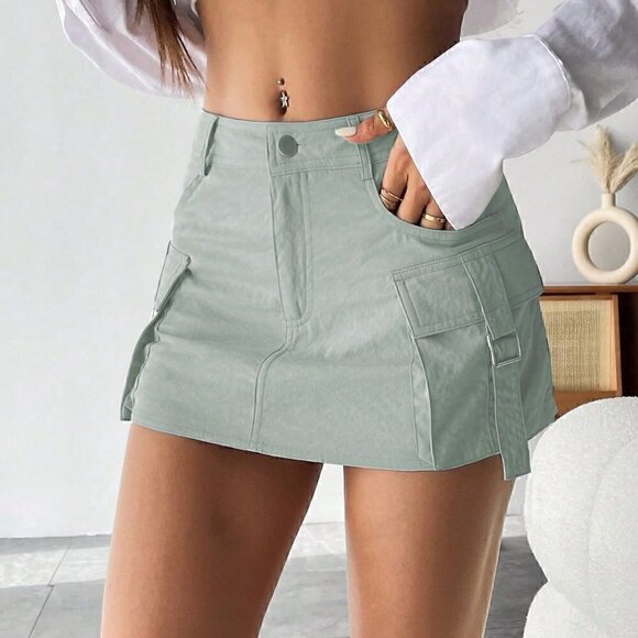 Grey Casual Womens Flap Pocket Side Cargo Skirt - Picture 4 of 5